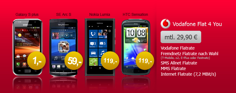 Top Smartphones mit Vodafone Flat4you